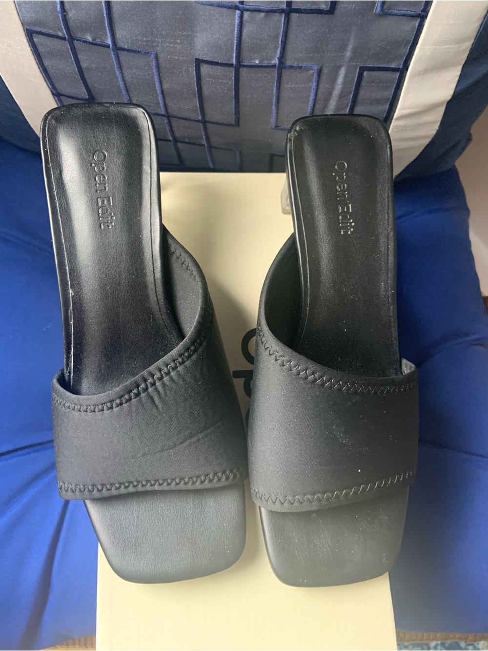 Open Edit  Black Square-Toe Slide Mules